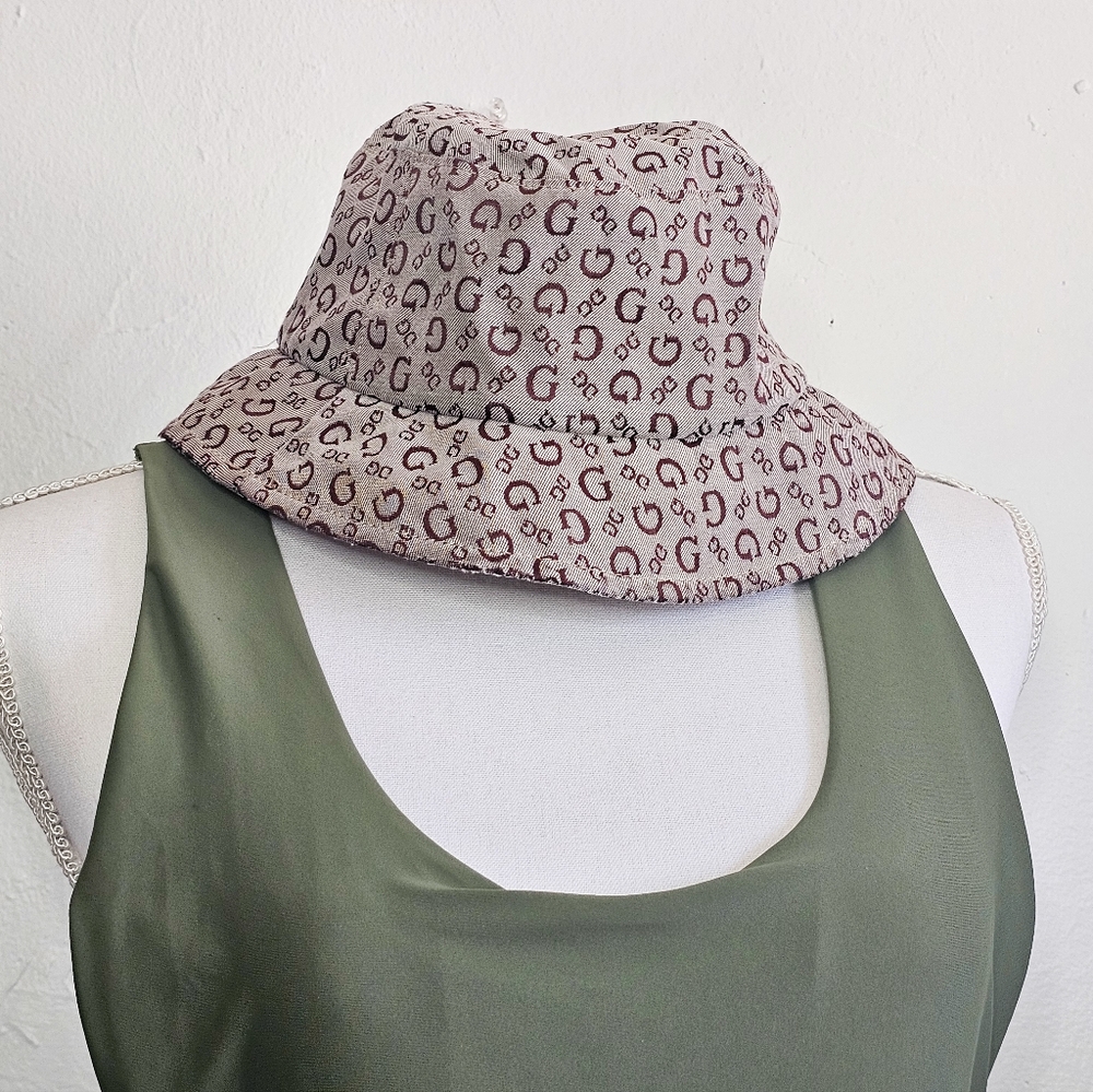 Guess Logo Print Brown and Cream Bucket Hat